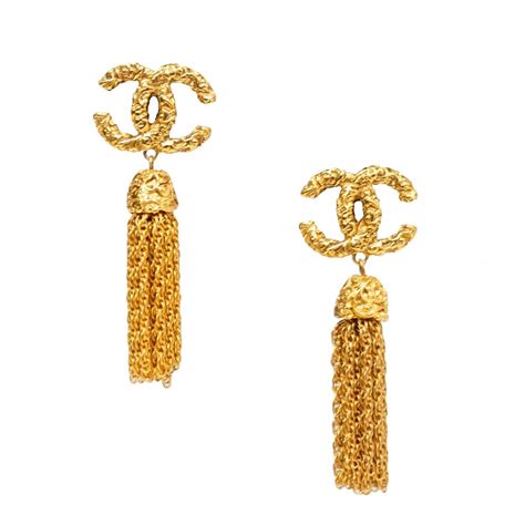 tassel gold earrings chanel|Chanel gold clip on earrings.